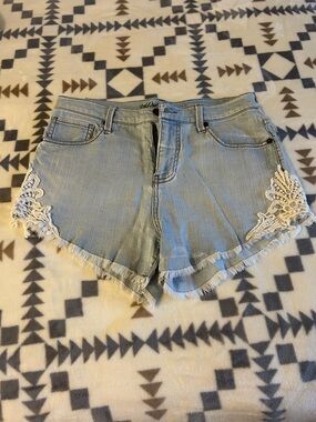 Massimo Light Blue Denim Shorts with White Lace Trim